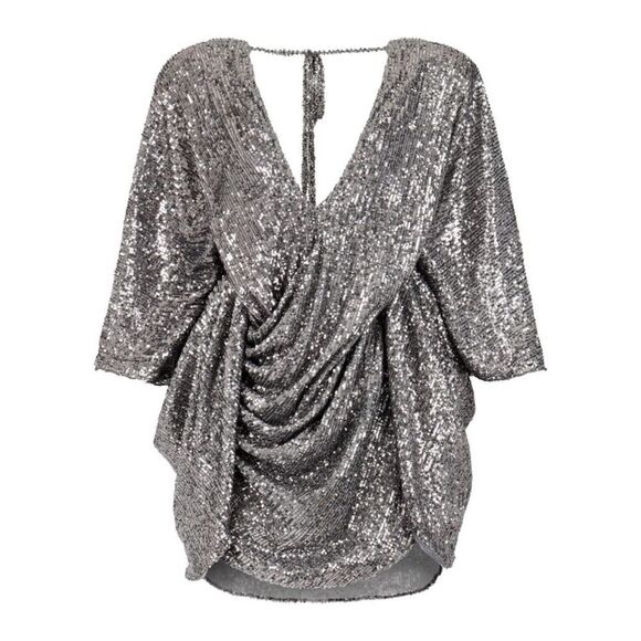 Ellae Lisque Center of Atention Mini Silver Dress Backless Sequin Size XS - Picture 6 of 11